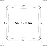 Dripex Sun Shade Sail Waterproof Rectangle Canopy 2x3m Grey view 3