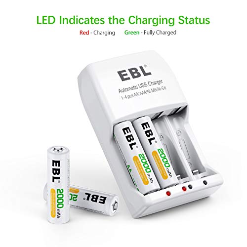 EBL Rechargeable AA Batteries 2000mAh (4 Pack) and Rechargeable Battery Charger for Ni-MH/Ni-CD AA AAA Rechargeable Batteries