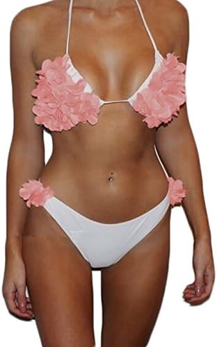 Tianve Women Tropical Flower Print Tie Back Triangle Bikini Swimsuit Bathing Suit (Pink, XL)