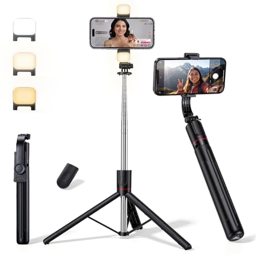 170cm Trípode Bluetooth con Luz de Relleno, Palito Selfie Plegable y Portátil para Viaje, Soporte Extensible para Transmisión en Vivo, Videollamadas y Fotos, Compatible con Todos los Teléfonos Móviles