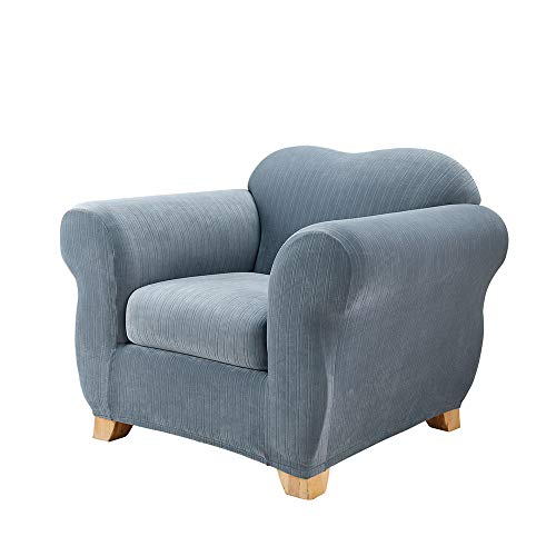 Surefit Stretch Pinstripe 2-Piece - Chair Slipcover - French Blue - Thumbnail 2
