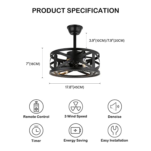 MOOONICHE Caged Ceiling Fan with Lights, Modern Enclosed Ceiling Fan Indoor with Remote Control