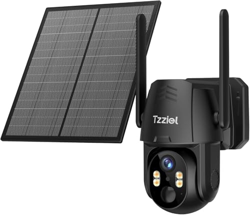Tzziel 4G LTE Solar Outdoor Surveillance Camera Without WiFi with SIM Card, 2K PTZ Wireless, 10400mAh, 6W Solar Panel, 360° Viewing, Motion Detection, Two-Way Audio, IP66