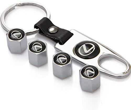 Alichee Car Wheel Tire Valve Caps Tyre Stem Air Caps Keychain Combo Silver Set for Lexus Accessories