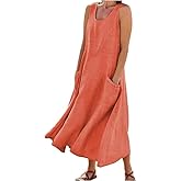 Apvirdy Linen Dress for Women Summer Sleeveless Solid Casual Baggy Flowy Maxi Dresses with Pockets
