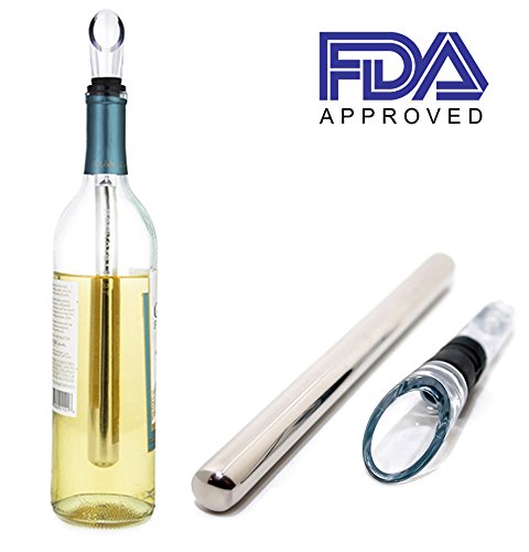 3-in-1 Wine Chiller Stick - Stainless Steel Bottle Cooler - Freezer Stick - Aerator & Pourer Decanter - 3 Bottle Capacity