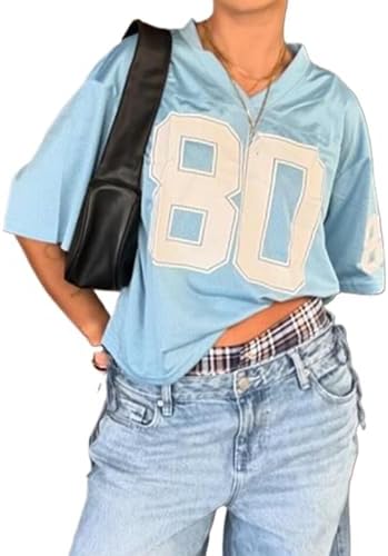 Pokn Y2K Jersey Summer Tops 2000s Grunge Streetwear Oversized