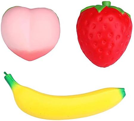 Jumbo Squishy Fruit Colossal Squishies Slow Rising Strawberry Banana Peach Charms Kawaii Squishys Cream Scented Squeeze Stress Relief Toys for Kids and Adults Pack of 3