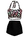 Ekouaer Vintage Women's Floral Printing Halter High Waist Padding Bikini Set
