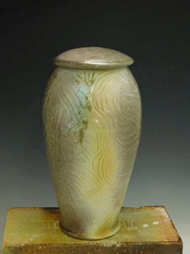 Soda Fired Jar with Carved Surface, Porcelain 9" Tall