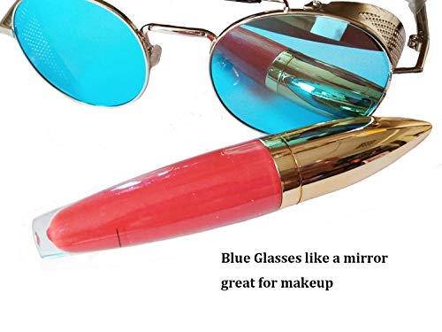 Ibeauti Retro Round Steampunk Sunglasses Side Shield Goggles Gothic Sunglasses (Silver)