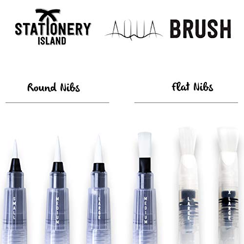 Stationery Island Aqua Brushes Pack of 6 Assorted Nibs. Refillable