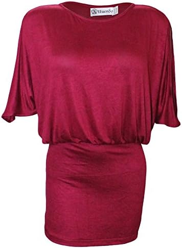 Attuendo Women's Boat Neck Batwing Sleeve Cut Out Shoulder Tunic Blouson Dress (Small (US Size:4))
