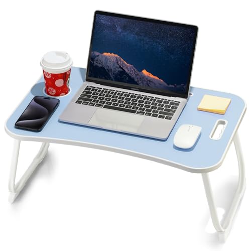 ZEAPTAC Laptop-Bett-Schreibtisch, faltbarer Schoßtisch, tragbarer Studiertisch, Laptop-Ständer mit Getränkehalter & Tablet-Schlitz & Hebegriff zum Arbeiten, Sch