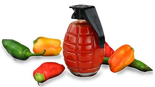 Thoughtfully Gifts, Flaming Hot Sauce Gift Set, 7.7 Ounces, Grenade Jar Filled with Spicy Hot Sauce - //coolthings.us