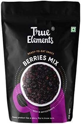 True Elements Berries Mix 250g - Mix of Whole Dried Cranberries & Whole Dried Blueberries, Antioxidant Rich, Healthy Snack