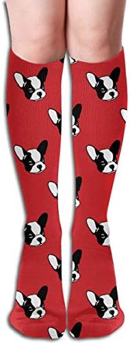 Q78WZI50 French Bulldog Red Pattern Socks Men & Women Knee High Sport Compression Long Stockings for Baseball Sports