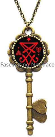 New Fashion Key Necklace,Occult Sigil of Lucifer Satanic Key Pendant Statement Key Necklace Cheap Jewelry Collar Small Gift,AE0037