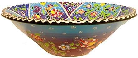 Handmade Turkish Traditional 8.5" Ceramic Bowls Deep V-Shaped (Blue-Purple)