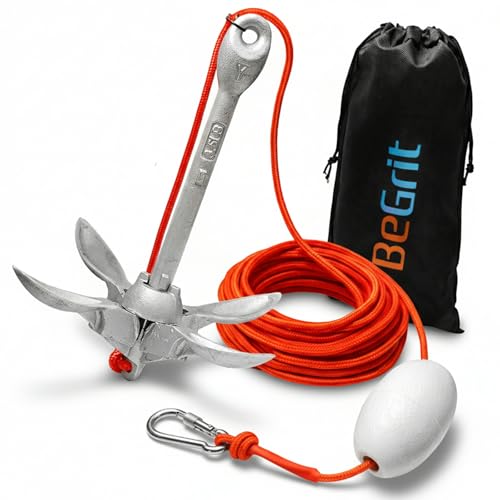 BeGrit Galvanised Anchor Cast Iron Folding Anchor 1.5 kg Anchor Set with Diameter 6 mm 10 m Anchor Line for Boat SUP Paddle (Silver)
