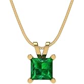 Clara Pucci 14K Yellow Gold Plated Solitaire 16" Box-Chain Necklace - Sterling Silver 3ct Princess Cut Emerald Pendant