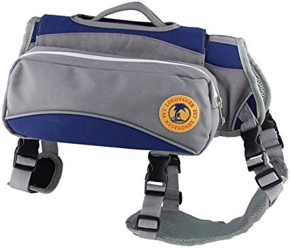 MEIKAI 2 in 1 Molle Service Dog vest Harness Saddlebag Backpack Pack with 2 Removable Multifunction Carrying saddle bags for Dog Outdoor Hiking Camping Traveling (L, Drak Blue)