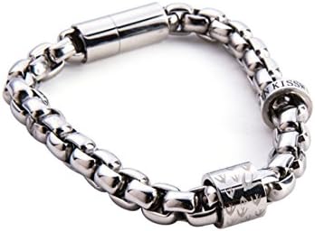 KISSWIN Stainless Steel 8x8mm Tube Box Cylinder Bracelet with Magnetic Clap 8.86" Length