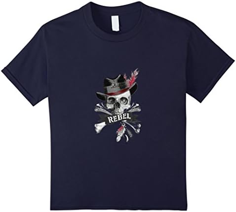 unisex-child Rebel Tribal Gothic Skull - Cross bones feathers hat T-shirt 8 Navy