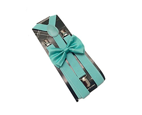 Teal Mens Bowtie Set Youth Bow Tie and Suspenders for Men Clip Suspenders