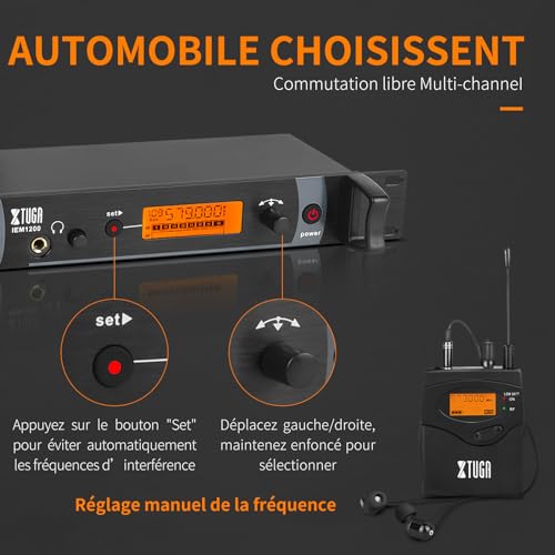 XTUGA Wireless In-Ear Return Systems with Headphone Type Used for Stage and Guitar, 4 2-Channel IEM 1200 in Ear Monitor System Receivers