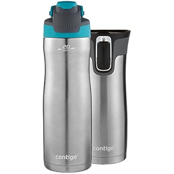 Contigo AUTOSEAL Chill Water Bottle, 20 oz, SS/Scuba & AUTOSEAL West Loop Travel Mug, 16 oz, 2-Pack
