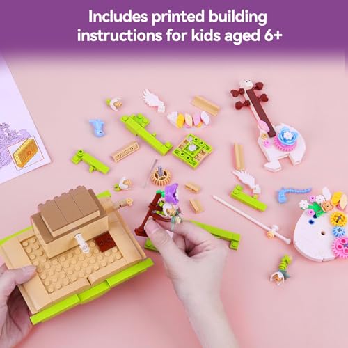 Building Blocks Toys, Flower Violin Magical Book Building Set with Dancing Bow - Colorful Flower Decor, Gift for 3+ Year Old Girls, Boys, or Kids Aged 3+, Nice Home Decor Kit