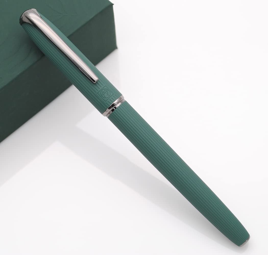 czxwyst Picasso 916 Metal Fountain Pen, Natural Series Stripe Ink Pen with Ink Converter and Gift Case, Iridium Extra Fine Nib (EF Nib 0.38mm, Green)