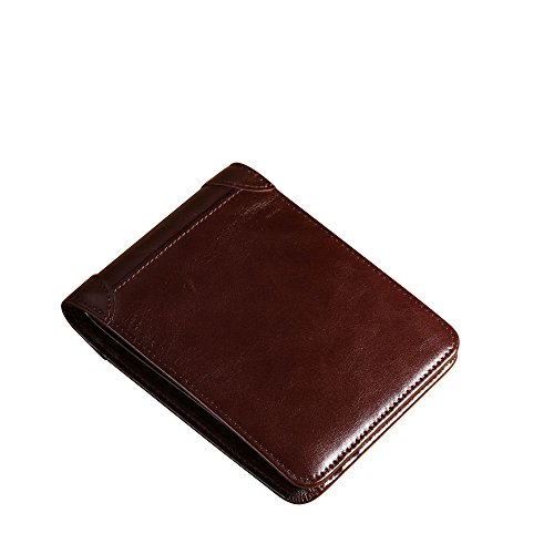 MANBANG Men's Genuine Cowhide Leather Extra Capacity Bifold Wallet Coffee