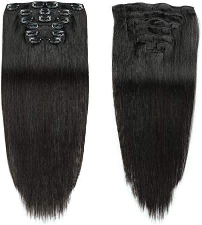 Black Color Double Weft Clip in Human Hair Extensions Full Head 14"-20" Grade 8A Quality 7pcs 16clips Long Soft Silky Straight 100% Remy Human Hair Clip