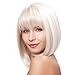 Kalyss Women's Short White Blonde Bob Wig With Hair Bangs Straight Heat Resistant Yaki Synthetic Hair Wig for Women