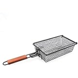 Yukon Glory™ Premium Grilling Basket, Designed Grill Vegetables, Seafood, Poultry and Meats, Unique Locking Mechanism to Easily Flip Food, Foldable Handle for Compact Storage