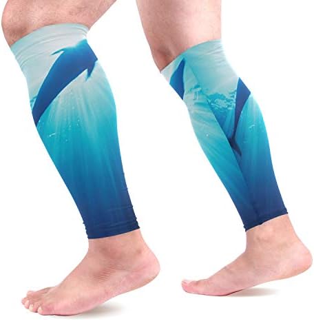 KEAKIA Dophins Swimming Calf Compression Sleeve Shin Splint Support Calf Pain Relief for Running, Cycling, Travel, Sports for Men Women (1 Pair)