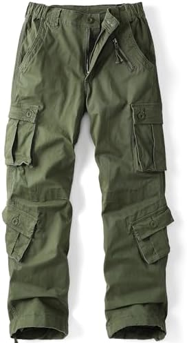 OCHENTA Men's Cotton Casual Cargo Work Pants with 8 Pockets