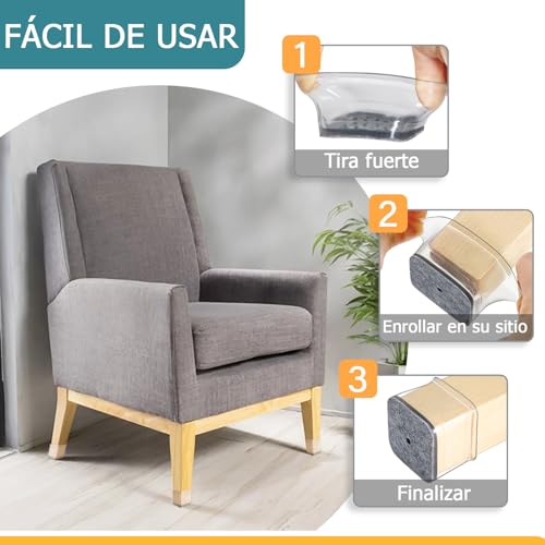 24 Piezas Protectores para Patas de sillas, Cuadrado Silicona Antideslizantes para Muebles，Protección el Suelos Duros，Almohadilla de Fieltro，Grande(Ajuste 27-40mm)