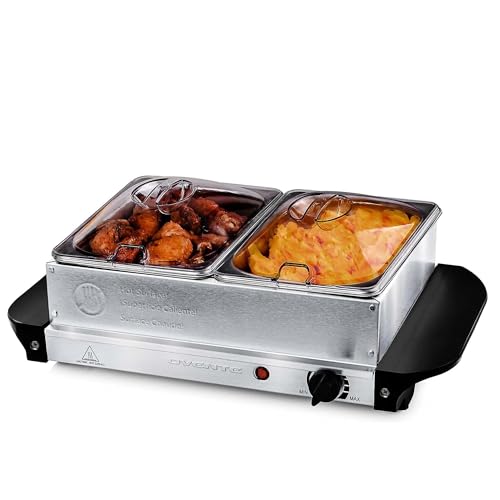 OVENTE Electric Buffet Server & Food Warmer with Two 1.5 Qt Stainless Steel Chafing Dishes, Adjustable Temperature Control – Warming Tray for Parties, Dinners & Events, Silver FW152S