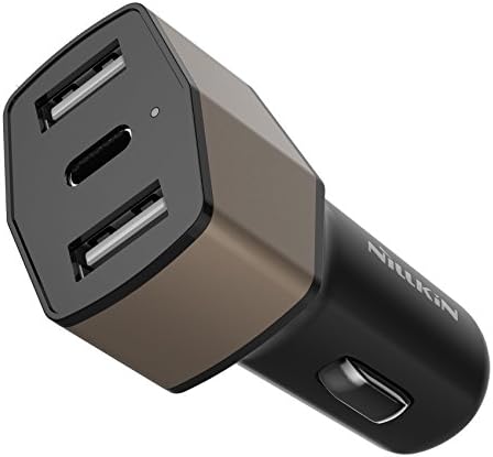 Nillkin 3 Ports Car Charger with 5V/3A USB C & Dual 5V/2.4A Ports for iPhone 7 / 6s / Plus, iPad Pro / Air 2 / mini, Galaxy S8 / S7 / Edge, OnePlus 5, Huawei Mate 9, LG, Nexus, HTC and More (Golden)