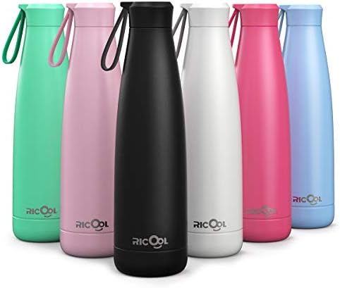 RiCool 17oz Thermos Water Bottle Double Vacuum Insulation Stainless Steel Water Bottle BPA Free Leak-Proof Cap Hanging Hoop Portable Sports Water Bottle for Hot Cold Drink Indoor Outdoor - Matte