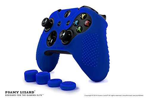 ParticleGrip Studded Skin Set for Xbox One (& One S) by Foamy Lizard â€“ Patent Pending Silicone Skin Cover Antislip Studs Plus Matching Set of 4 AceShot Analog Thumbgrips (Blue)