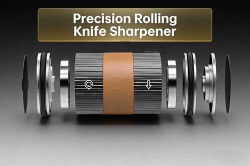 Roller Knife Sharpener, Professional Kitchen Knife Sharpener, Rolling Knife Sharpener with 5 Spare Discs for Knife Sharpener, Offers Two Sharpening Angles of 15° and 20° (Black)