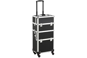 Yaheetech Rolling Makeup Train Case Makeup Travel Case 3 in 1 Professional Beauty Storage Box Cosmetic Trolley, with 360° Swi