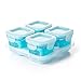 OXO Tot Glass Baby Blocks Food Storage Containers with Silicone Sleeves, Aqua, 4 oz