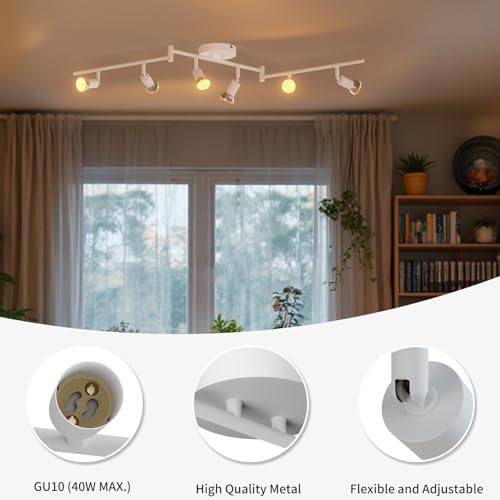 LVWIT White Swivel Ceiling Spotlight, 6 Way Ceiling Lights for Living Room, Kitchen Lights GU10, GU10 Ceiling Lights, Ceiling Light Mounting Bracket for Living Room, Bedroom, Dining Room (No