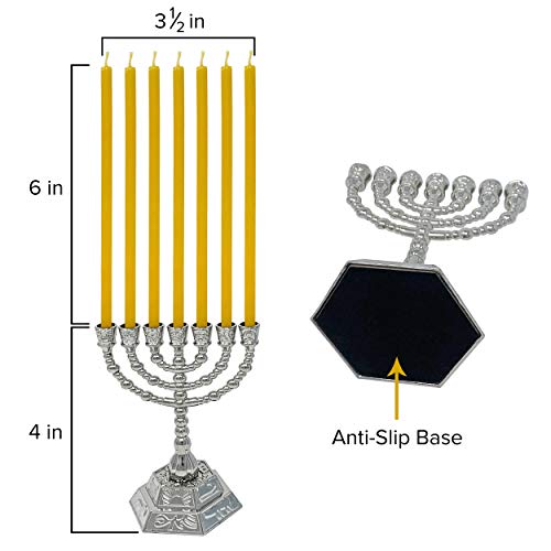 Votprof Small 7 Branch Gold Menorah + 45 Pure Beeswax Candles, 100% Beeswax, Natural Honey Scent, Dripless, Smokeless, Natural Cotton Wick, Modern Menorah - Thumbnail 2