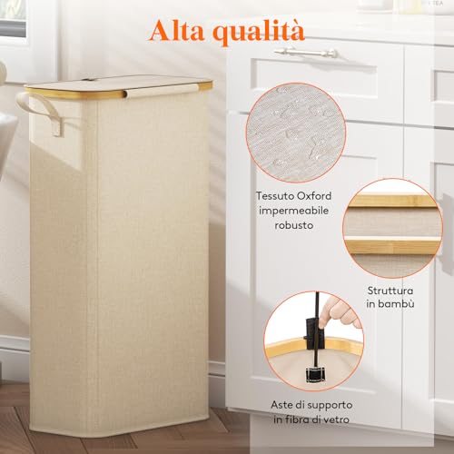 Lifewit Space Saving Laundry Basket, Dirty Laundry Basket with Lid, Dirty Laundry Basket for Bathroom, Bathroom, Laundry Basket, 70L, Beige